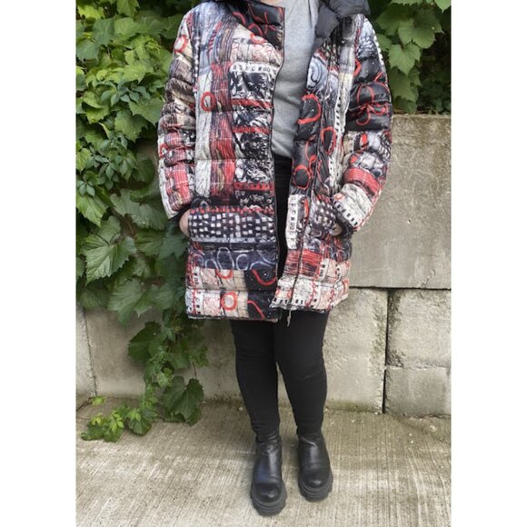 Simply Art Dolcezza Long Red Jacket Coat Large Abstract Pattern Jacket Canadian - Picture 3 of 14